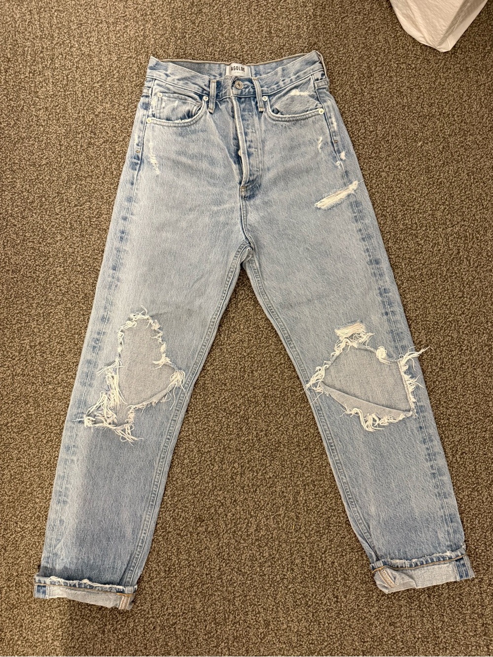 Agolde Light Wash Distressed High-Rise Jeans